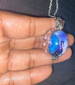 Aromatherapy Diffuser Oil Dragon Locket Pendant Necklace on 24 inch Stainless Steel Link Silver Chain