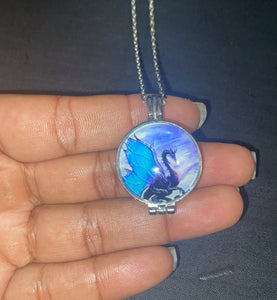 Aromatherapy Diffuser Oil Dragon Locket Pendant Necklace on 24 inch Stainless Steel Link Silver Chain