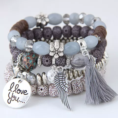 Boho Crystal Beaded Multilayer Charm Bracelet for Women