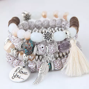 Boho Crystal Beaded Multilayer Charm Bracelet for Women