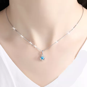 Delicate Blue Crystal Created Sapphire Necklace for Her