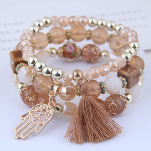  Boho Crystal Beaded Multilayer Charm Bracelet for Women