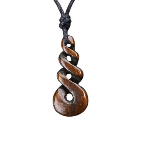Maori Handmade New Zealand Tribal Carved Infinity Necklace (brown)