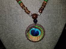 Load image into Gallery viewer, The Black Pearl, LLC The-Black-Pearl,-LLC Design Fashion Peacock Feather Ethnic Necklace,Nepal Handmade Sandalwood Long Sweater Vintage Jewelry Necklace
