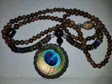 Load image into Gallery viewer, The Black Pearl, LLC The-Black-Pearl,-LLC Design Fashion Peacock Feather Ethnic Necklace,Nepal Handmade Sandalwood Long Sweater Vintage Jewelry Necklace
