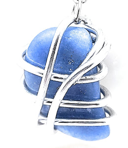 The Black Pearl, LLC Vicki Laurayne Collection Blue Agate Wire Wrapped Stone with 925 Sterling Silver Chain