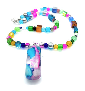 Handmade Chipped Stone Resin and Bead Necklace