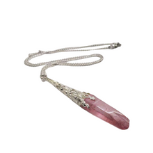 Load image into Gallery viewer, Handmade Pink Hematite Crystal Spike Pendant Necklace on Delicate Gold Plated Chain

