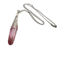 Load image into Gallery viewer, Handmade Pink Hematite Crystal Spike Pendant Necklace on Delicate Gold Plated Chain
