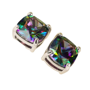 Mystic Topaz Rainbow Topaz Sterling Silver Plated Stud Earring for Women and Men
