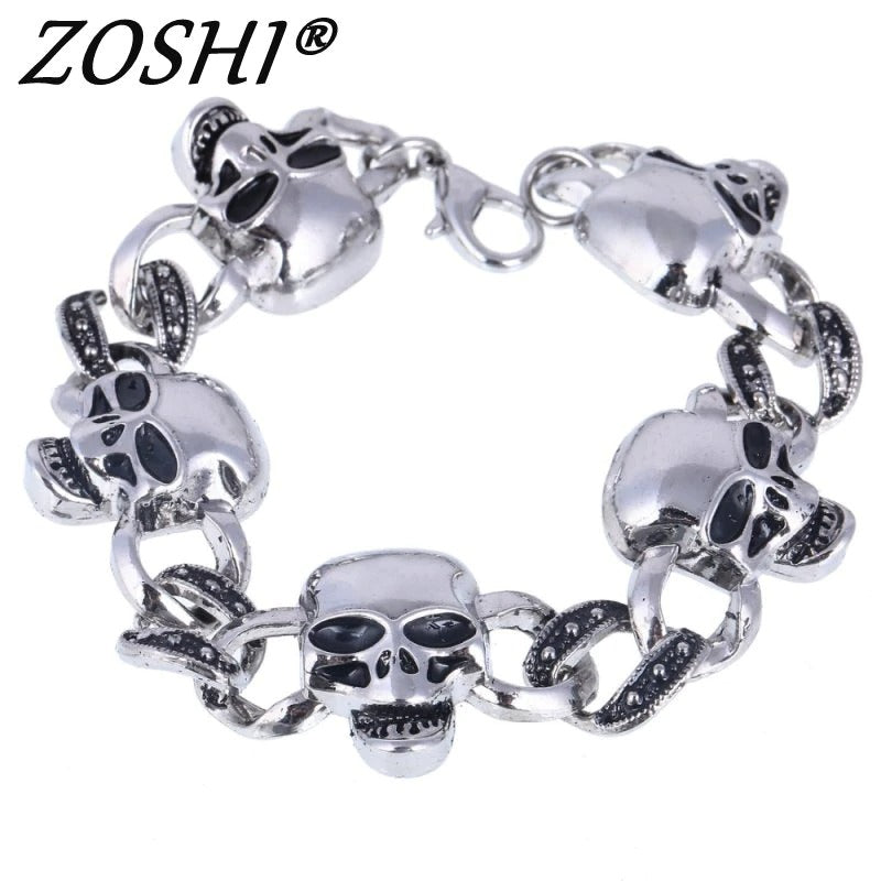 The Black Pearl, LLC The-Black-Pearl,-LLC 316L Stainless Steel Cool Men'S Steel Biker Man Skull Charms Bracelet Chain Bracelets & Bangles