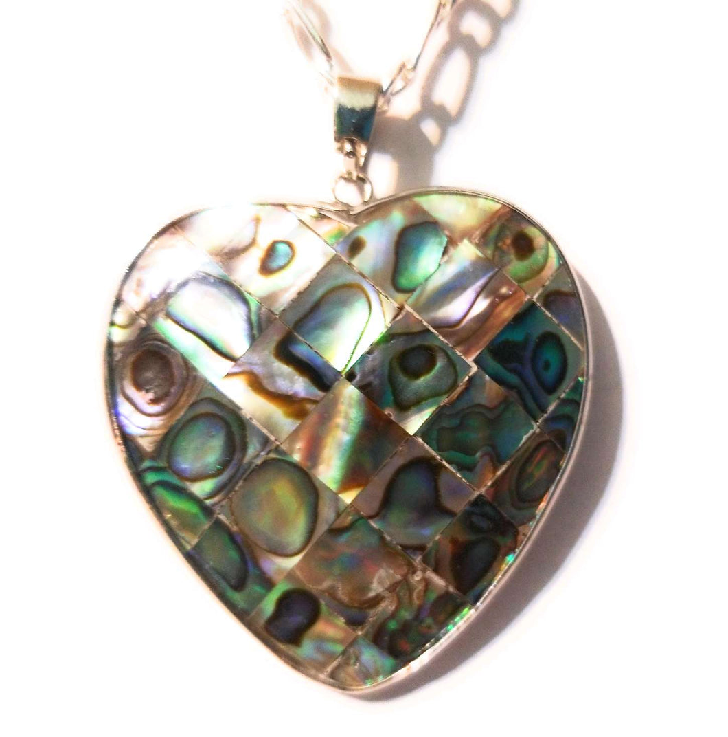 Beautiful Abalone Shell Heart Pendant on 925 Sterling Silver Link Chain