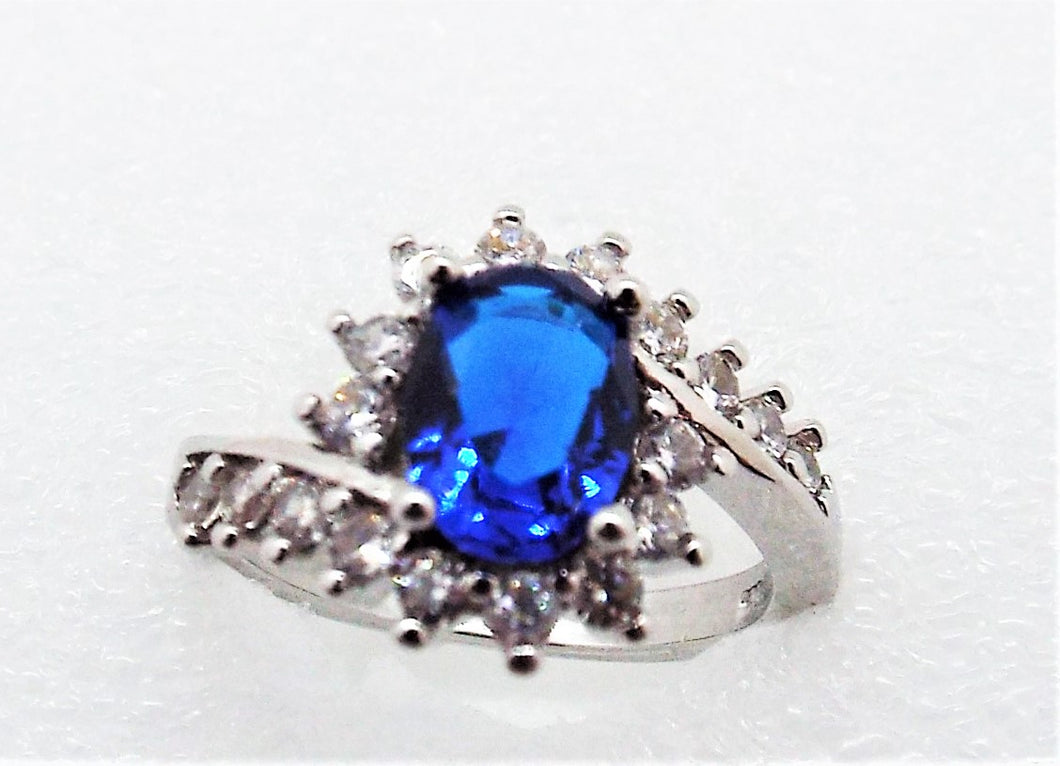 The Black Pearl, LLC The-Black-Pearl,-LLC Created Blue Sapphire and Cubic Zirconia 925 Sterling Silver Ring for Her
