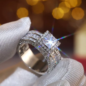 Luxurious Cubic Zirconia Faux Diamond Silver Plated Engagement Ring