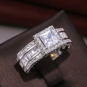 Luxurious Cubic Zirconia Faux Diamond Silver Plated Engagement Ring