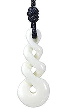 Load image into Gallery viewer, Hand carved white yak bone infinity twist necklace on black cord.
