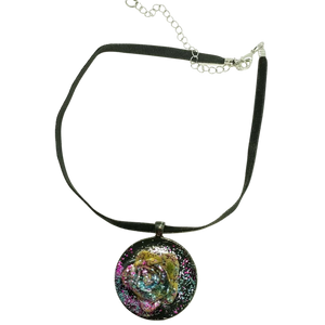 Handmade Blue Resin Coated Stainless Steel Rose Pendant Choker
