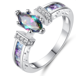Mystic Topaz Marquis Style Sterling Silver Plated Ring