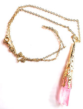 Load image into Gallery viewer, Handmade Pink Hematite Crystal Spike Pendant Necklace on Delicate Gold Plated Chain
