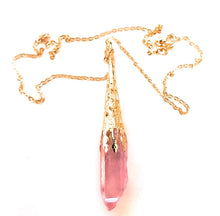 Load image into Gallery viewer, Handmade Pink Hematite Crystal Spike Pendant Necklace on Delicate Gold Plated Chain
