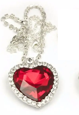 Red Crystal Heart of the Ocean Necklace on Rhinestone Chain