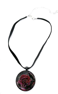 Handmade Resin Coated Stainless Steel Rose Pendant Choker