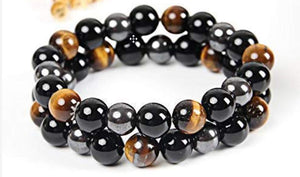 Tiger's Eye, Hematite, Black Obsidian round bead bracelet for protection.