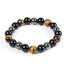 Load image into Gallery viewer, Tiger&#39;s eye, hematite, and black obsidian beaded bracelet.
