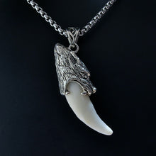 Load image into Gallery viewer, Stainless steel wolf tooth pendant necklace, Tibetan style amulet.
