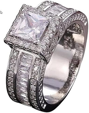 Luxurious Cubic Zirconia Faux Diamond Silver Plated Engagement Ring