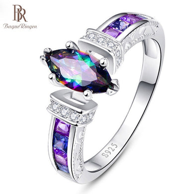 Mystic Topaz Marquis Style Promise Ring on 925 Sterling Silver Plating
