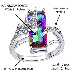 Mystic Topaz Rectangular 925 Silver Plated Ring