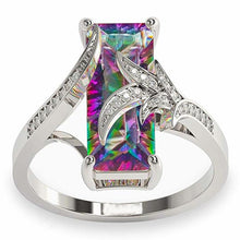 Load image into Gallery viewer, Rectangular mystic topaz ring in silver with diamond accents.

