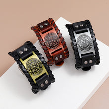 Load image into Gallery viewer, Rugged Norse Nordic Leather Viking Bracelet with Norse Vegvisir Compass Symbol
