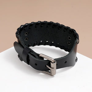 Rugged Norse Nordic Leather Viking Bracelet with Norse Vegvisir Compass Symbol
